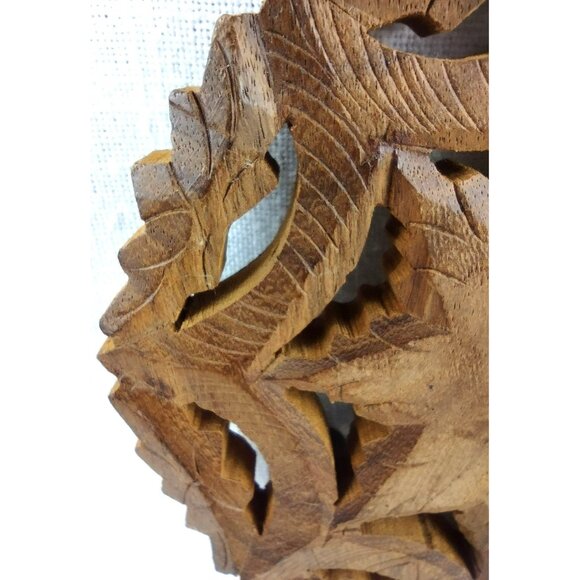 Hand Carved Wooden Kitchen Trivet Three Footed Fall Motif Gold Leaf Vintage 4.5" - Picture 8 of 12